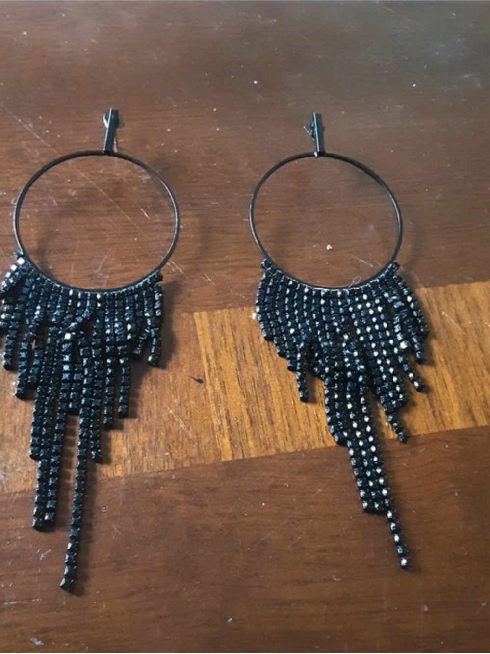 Black Fringe Hoop Earrings - Women Jewelry